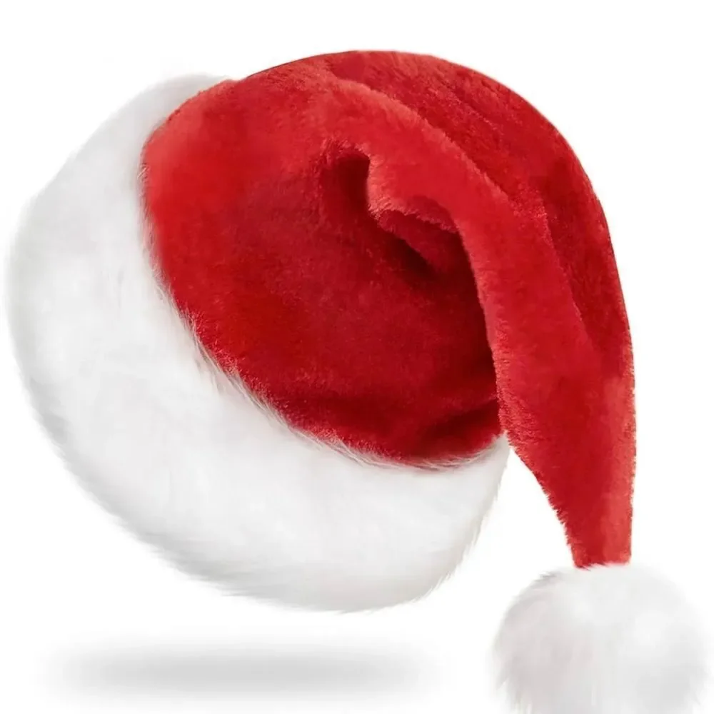 Red Velvet Classic Santa Claus Hat For Xmas Party,Christmas Hat For Adults